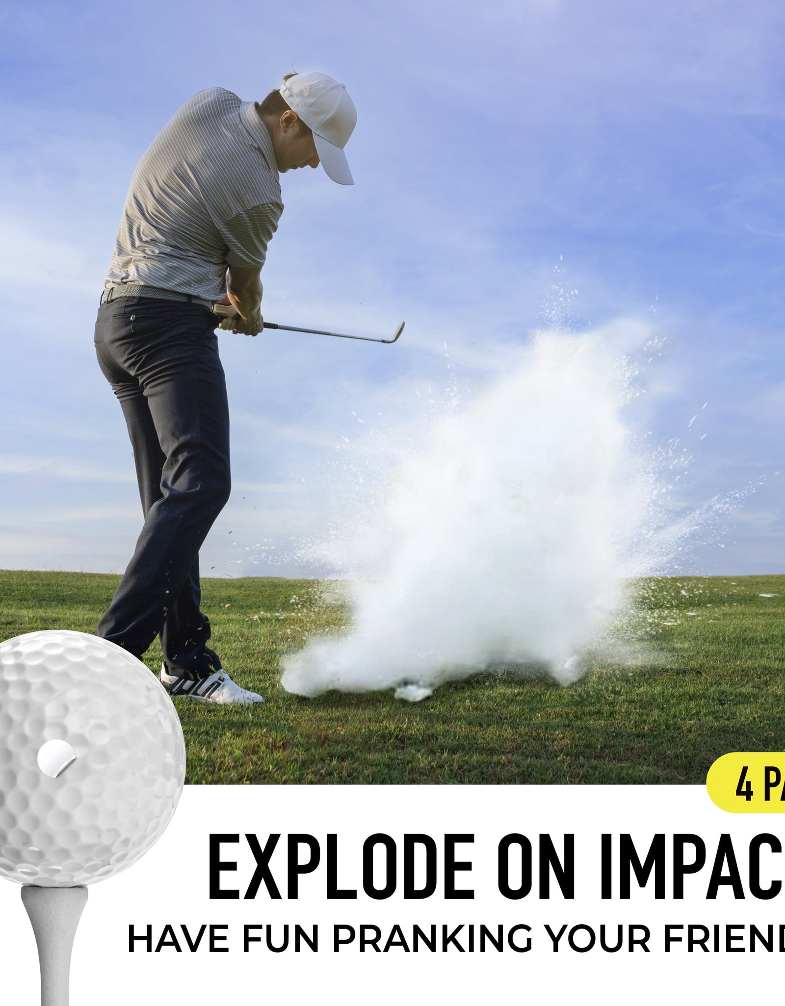 Exploder Prank Golf Balls, White and Dimpled, 4 Pack