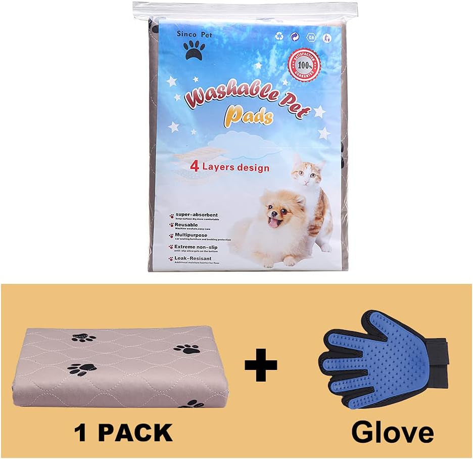 Reusable Pee Pad + Free Puppy Grooming Gloves/Quilted, Fast Absorbing Machine Washable Dog Whelping Pad/Waterproof Puppy Training Pad/Housebreaking Absorption Pads