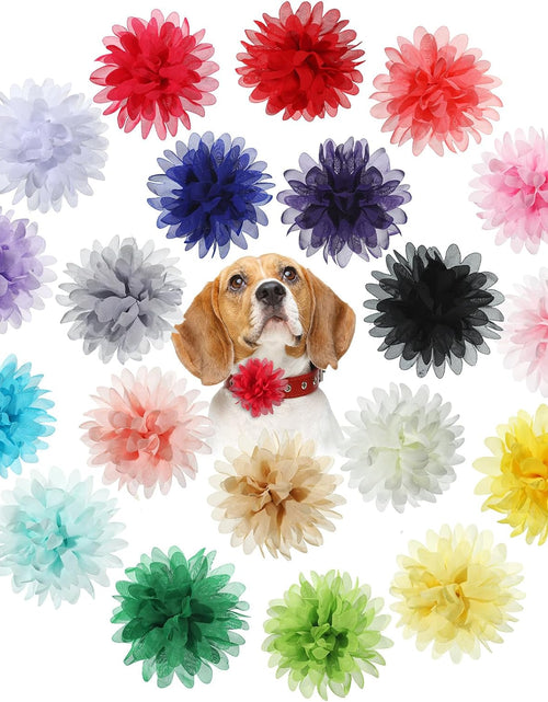 Load image into Gallery viewer, 20 Pieces Dog Collar Flowers Pet Flower Bow Ties Multi-Color Dog Charms Flower for Puppy Dog Collar Grooming Accessories (12 Cm/ 4.7 Inch)
